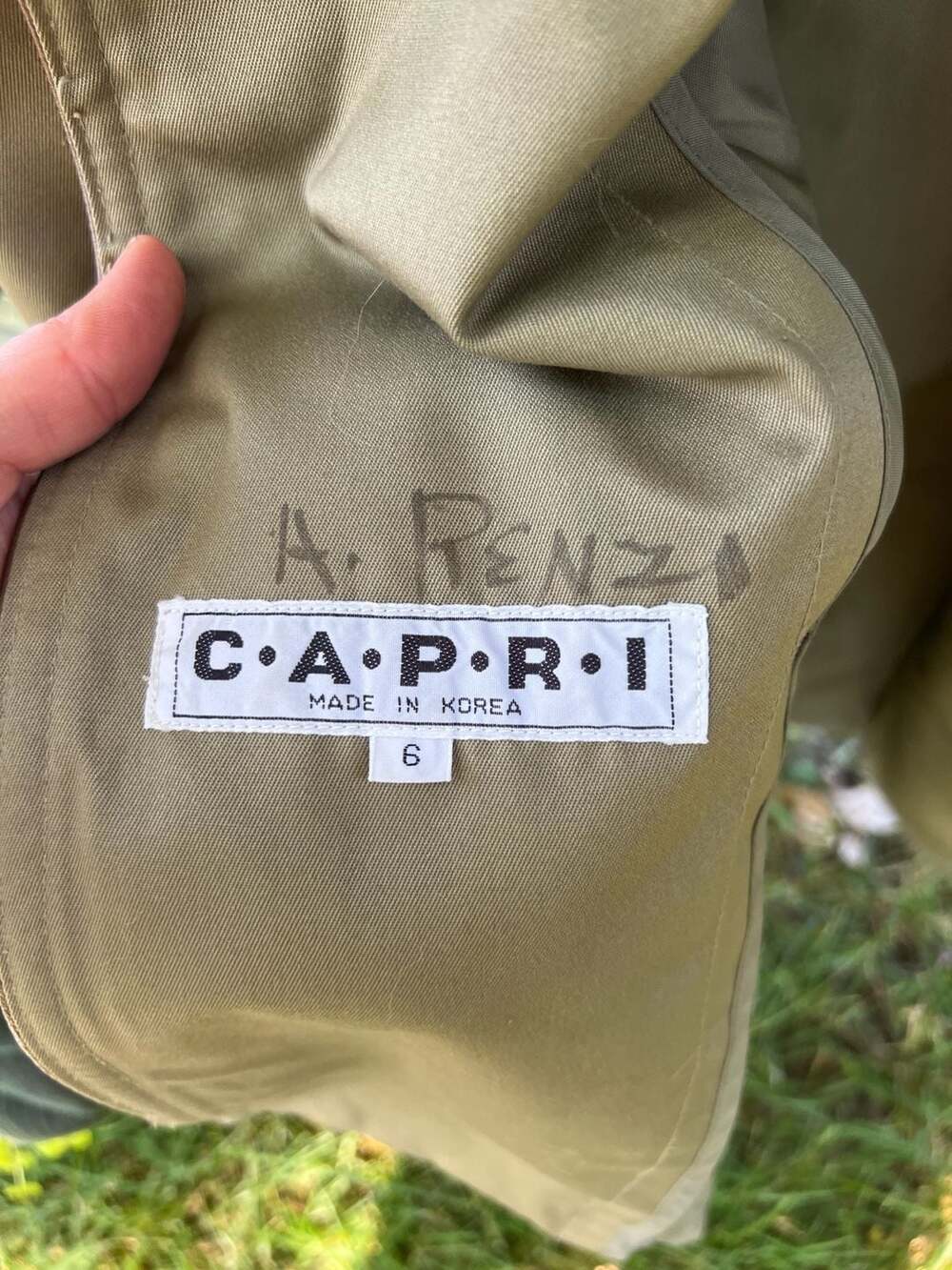 Vintage Capri Olive Green Double-Breasted Trench Coat Size 6